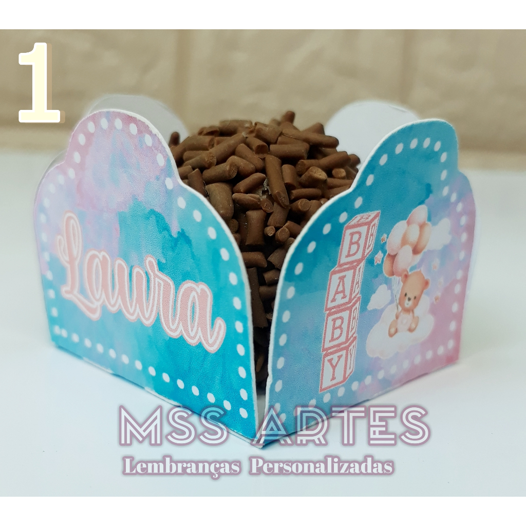 Forminhas personalizadas / Forminhas para docinho / Forminhas de Brigadeiro  Ursinho com Balões Rosa e Azul Revelação