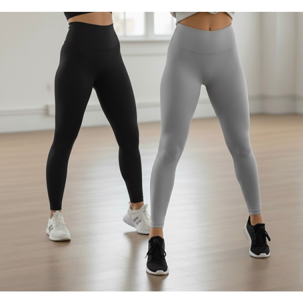 Kit 2 Calças Leggings Feminina Cintura Alta Zero Transparência Academia Fitness Tecido Grosso — imagem 2 de 2