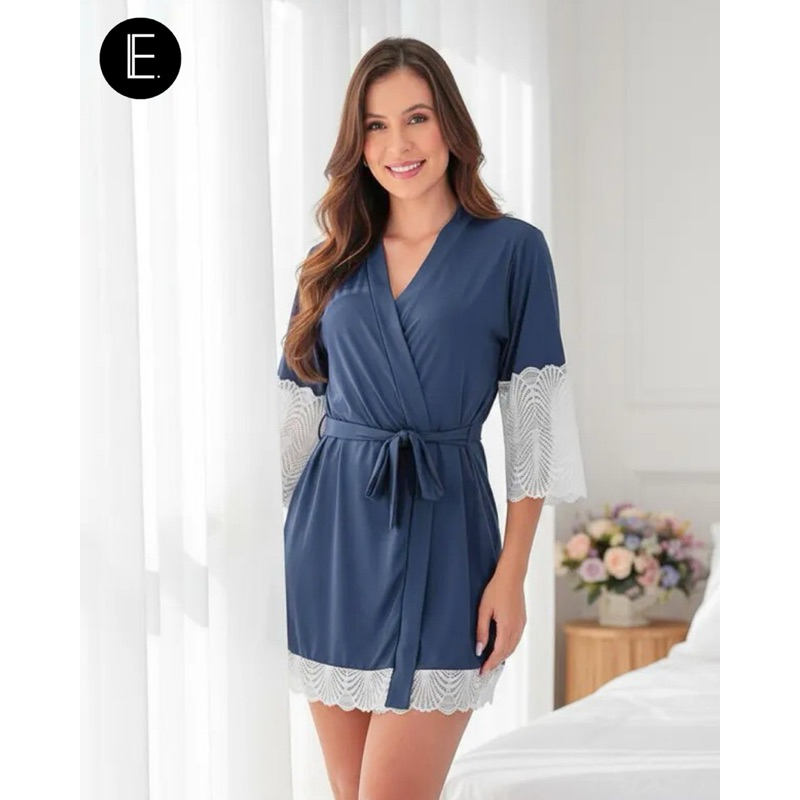 Robe De Renda Pijama Feminino Lingerie Langerie Hobby Sexy Lua de Mel Noiva Kimono Roupão Gestante em Oferta na Shopee