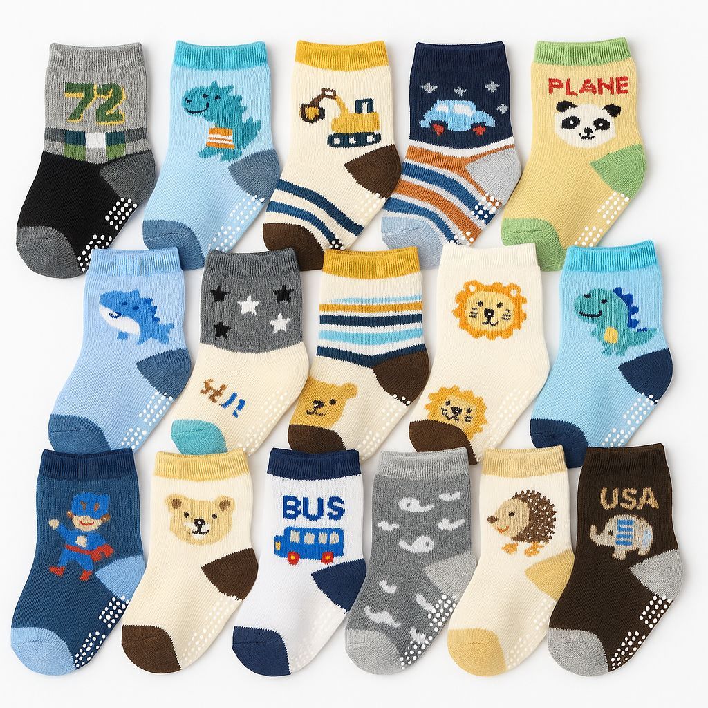 Kit 24 pares de Meia Infantil Anti Derrapante Bebê Menino em Oferta na Shopee