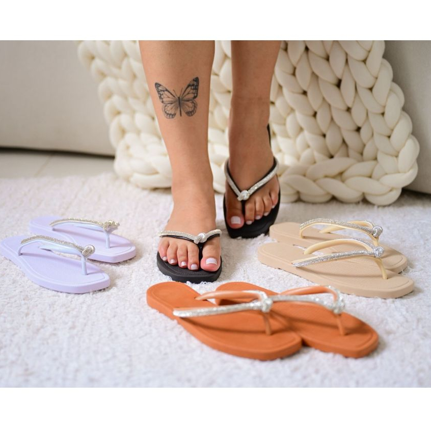 Chinelinho Feminino Rasteirinha Sandalia Sem Salto Tiras Strass Flat Moderno Casual Leve Confortavel em Oferta na Shopee