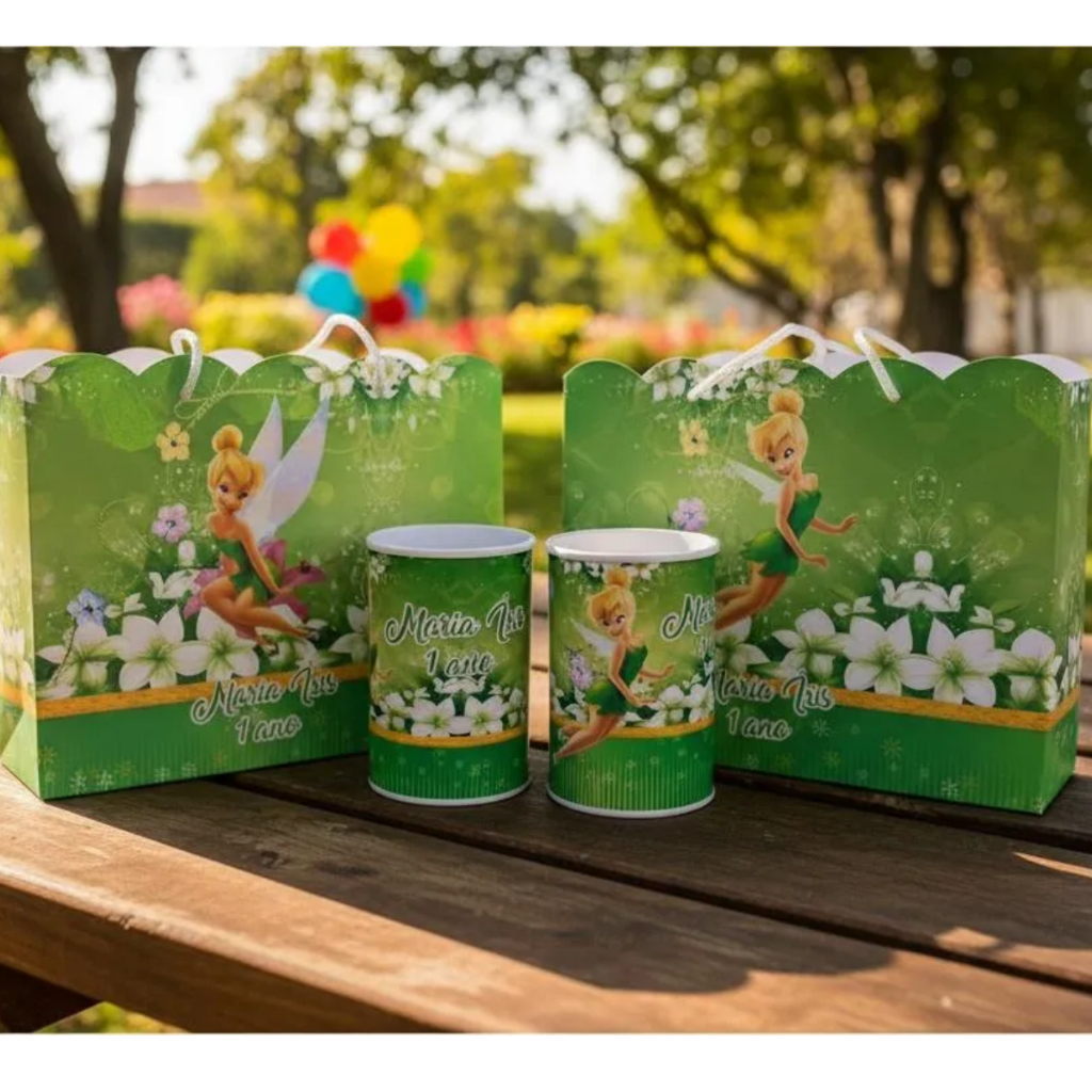 Tinker Bell Sininho Sacolinhas G e cofrinhos Personalizado Aniversário Lembrancinha Kit festa