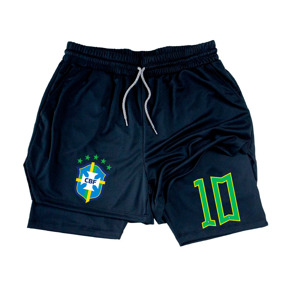 Short de Compressão 2 em 1 Academia Treino Personalizado 10 Seleção Brasil bermuda Fitness em Oferta na Shopee