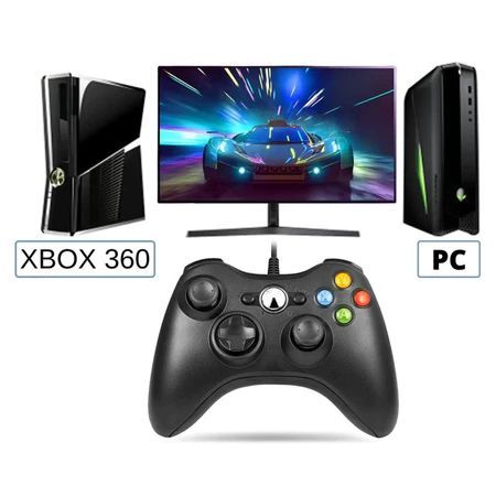 Controle De Xbox 360 Com Fio Para Video Game e PC Joystick Jogo Preto/Vermelho