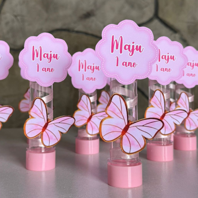 Tubetes  Personalizados com Nome e Borboleta – Lembrancinha aniversário Jardim encantado das borboletas 13cm em Oferta na Shopee