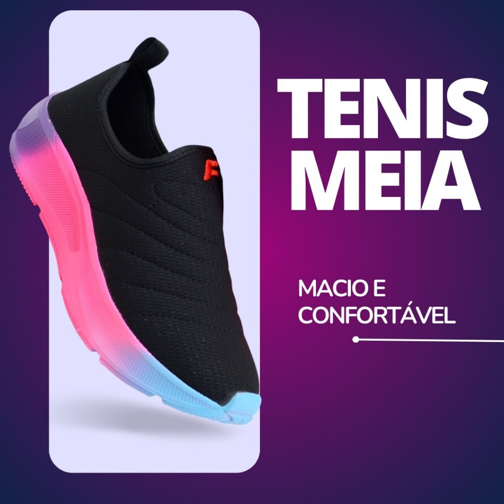 Tênis meia Feminino Confortável Sem Cadarço academia caminhada casual dia a dia