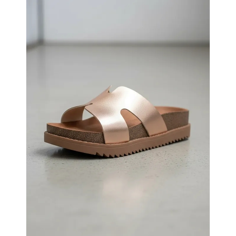 Chinelo Tamanco Slide Tratorado Moleca Metalizado Flatform