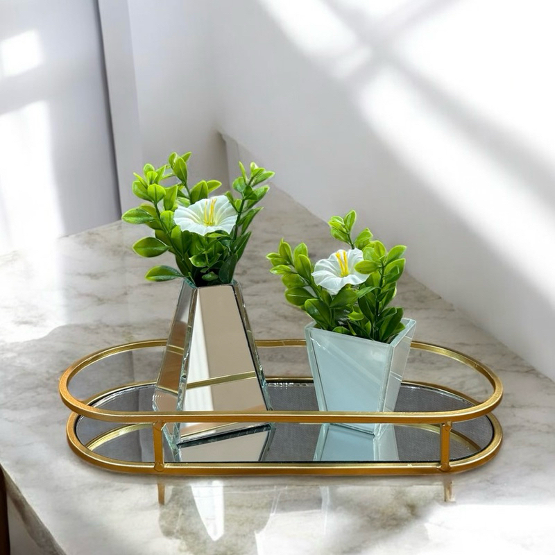 kit Vaso Mini espelhado planta Artificial Folhagem Vasinho Arranjo Plantinha Planta Decorativo