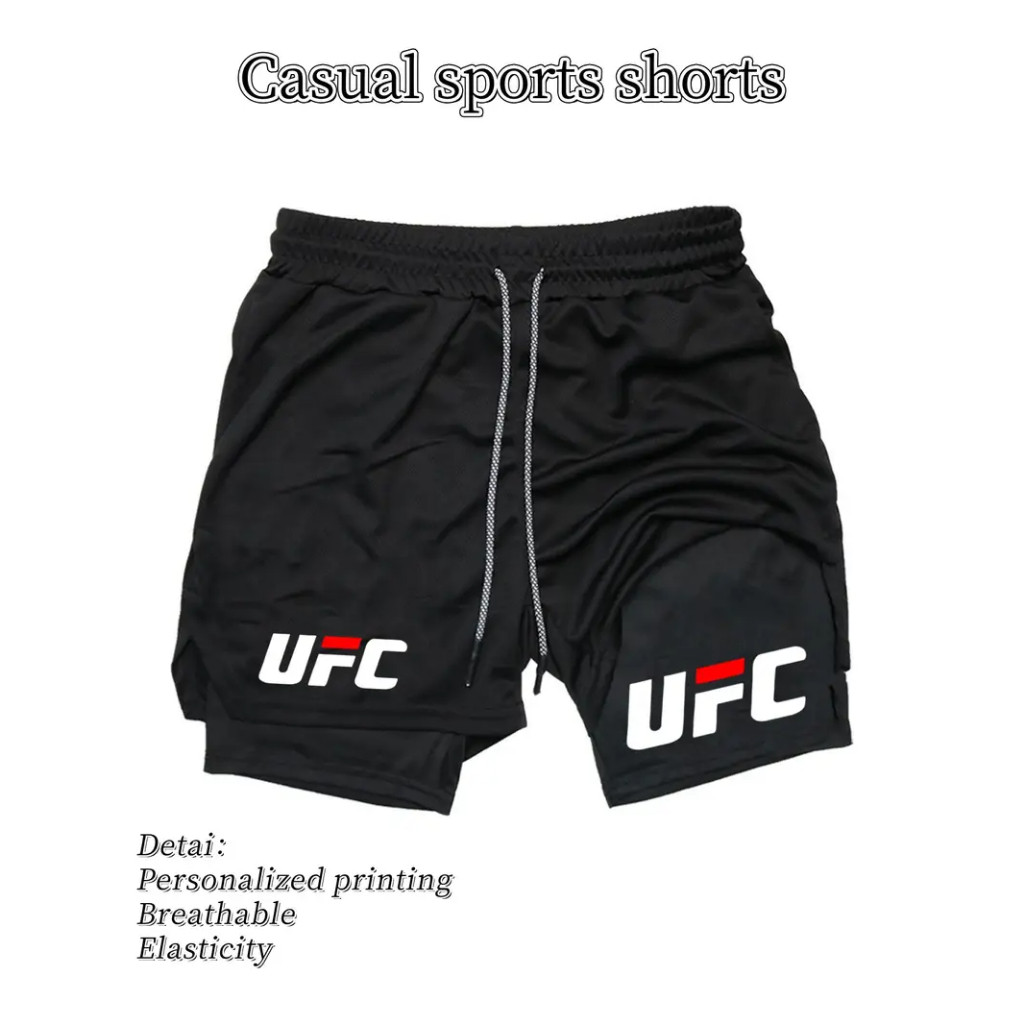 Short esportivo compressão fitness 2 em 1 masculino ufc estilosa red arte exclusiva gym fitness treino