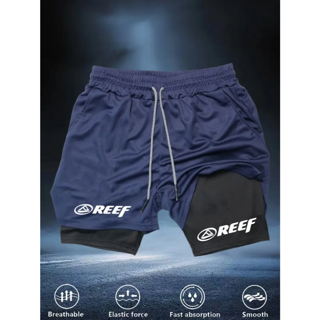 Short esportivo compressão fitness 2 em 1 masculino reef exclusiva treino fitness gym moda academia