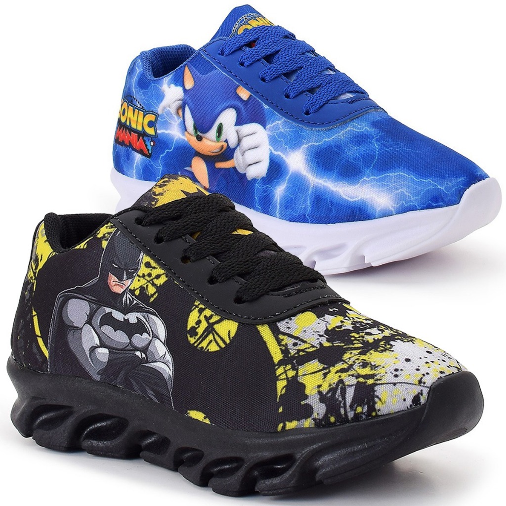 Kit 2 Tênis Infantil Menino Batman e Sonic Super Confortável e Leve em Oferta na Shopee