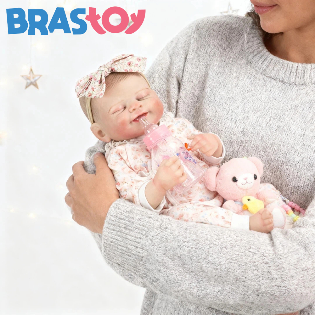 Bebê Reborn de Silicone Realista 48cm Menina Olho fechado Brastoy em Oferta na Shopee
