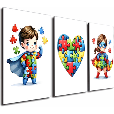 Quadros Decorativos Infantil Austimo (TEA) Para Sala Quarto Escritório Mosaico 3 Peças em Oferta na Shopee