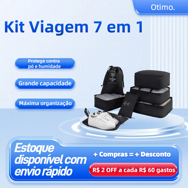 Kit 7 Pecas Bolsa Organizadoras Para Mala Roupas Bagagem Viagem