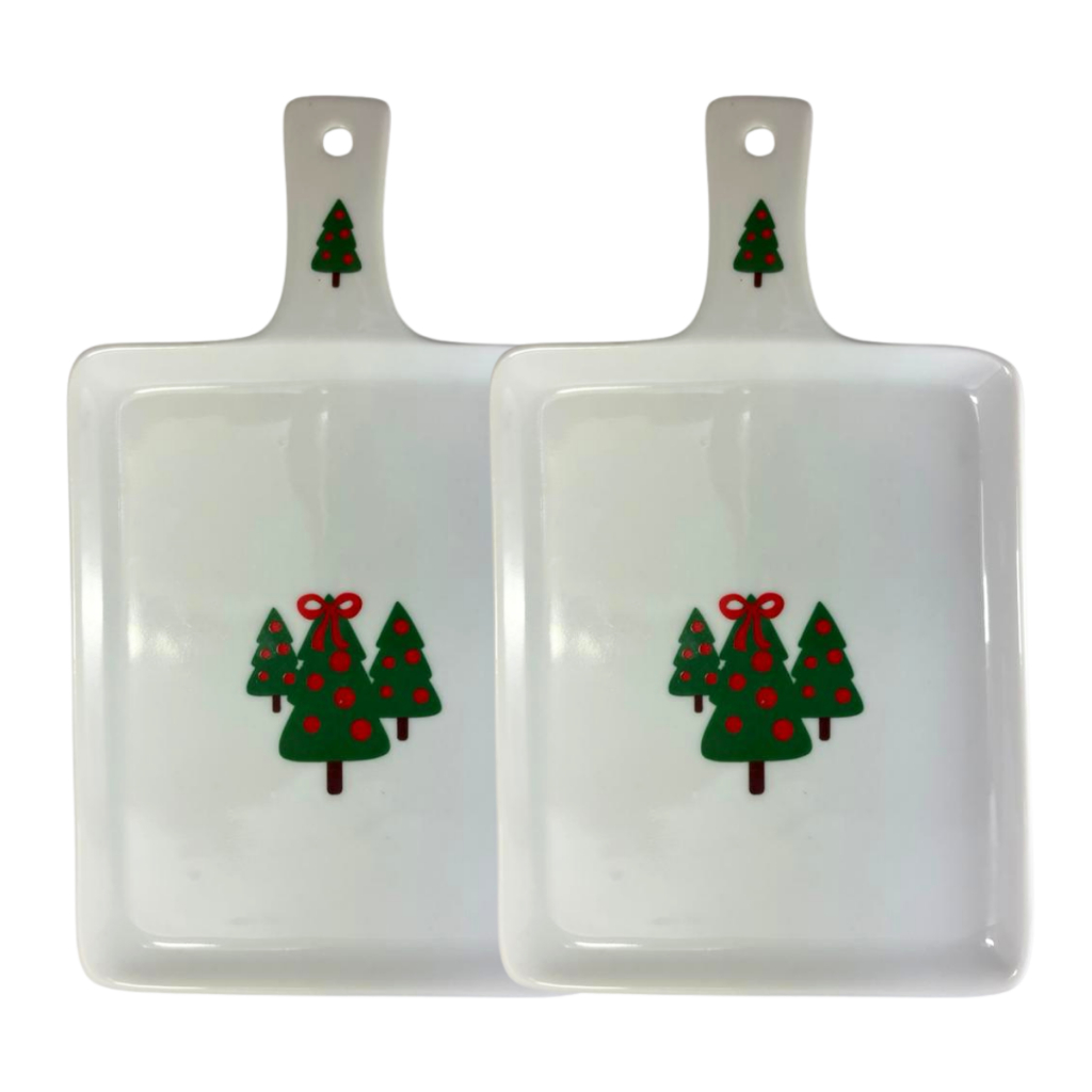 Kit 2 Petisqueira Natalina Porcelana Tábua de Frios Queijos Buffet Ceia Natal
