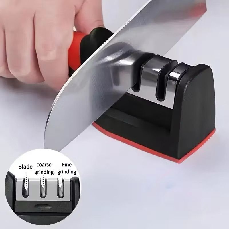 KIT 1-2 Afiador De Faca 3 Estágios Amolador Profissional Com Afiação Rápida Em Aço Inoxidável em Oferta na Shopee