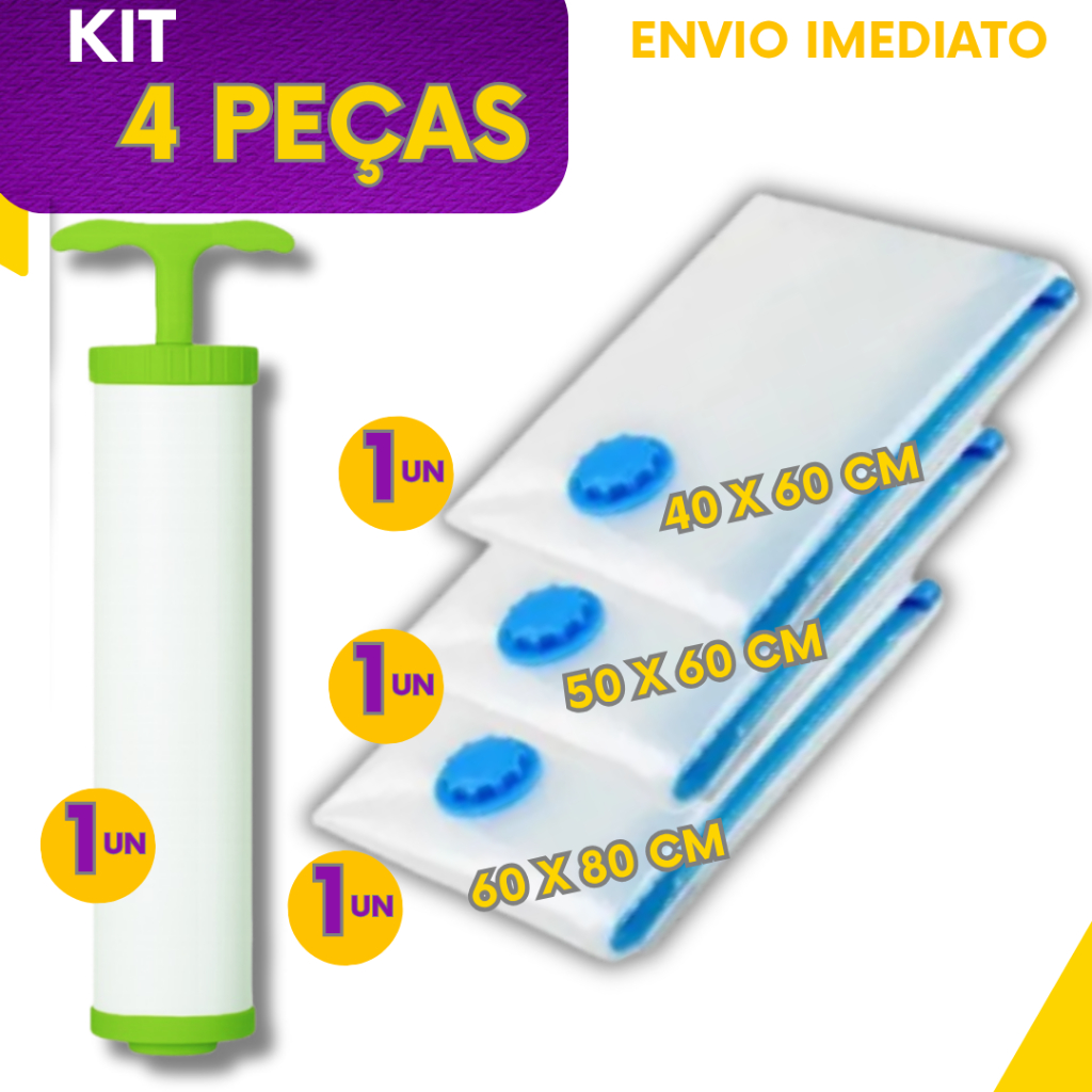 Combo 4 Saco A Vácuo Bomba Manual Organizador Viagem Mala Casa Roupa Coberta Edredom Resistente Reutilizável