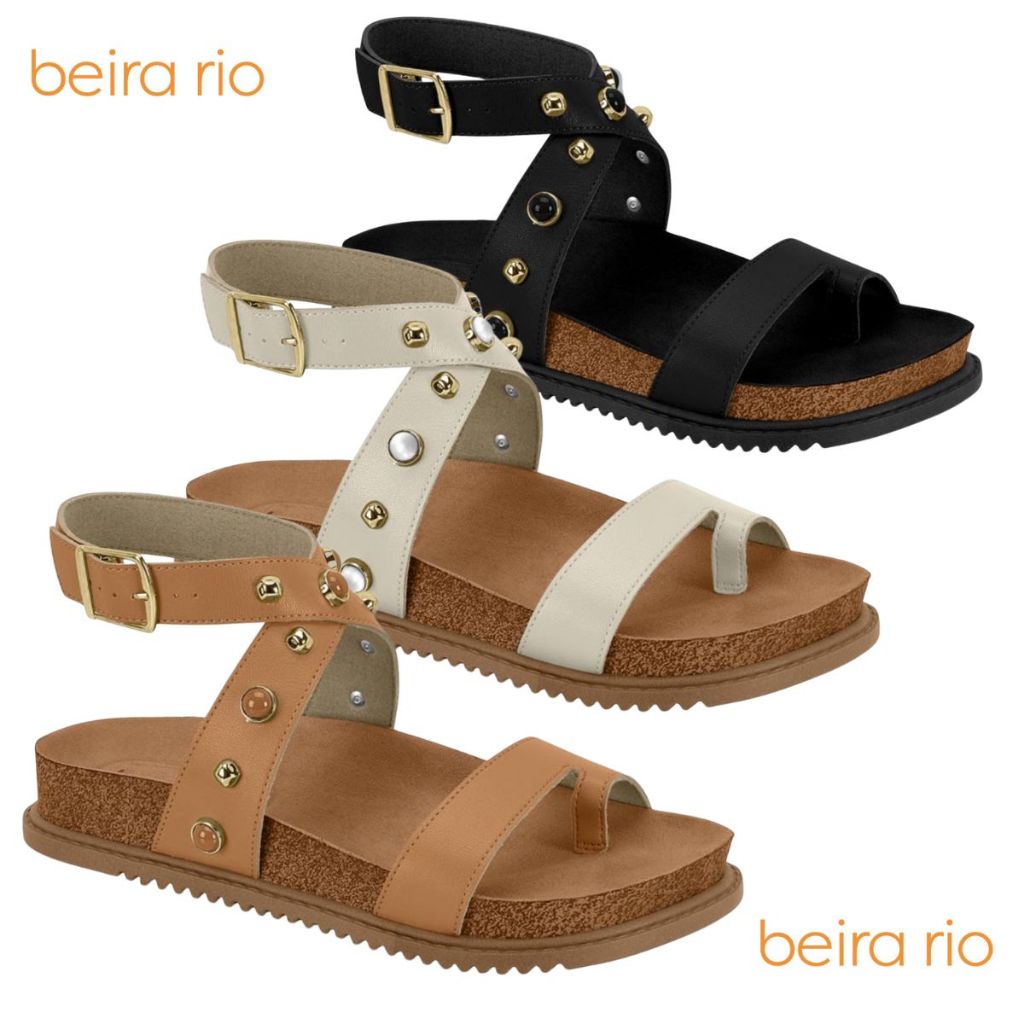 Sandalia Papete Feminina Beira Rio Confortavel Detalhe Pedras Lançamento Verão