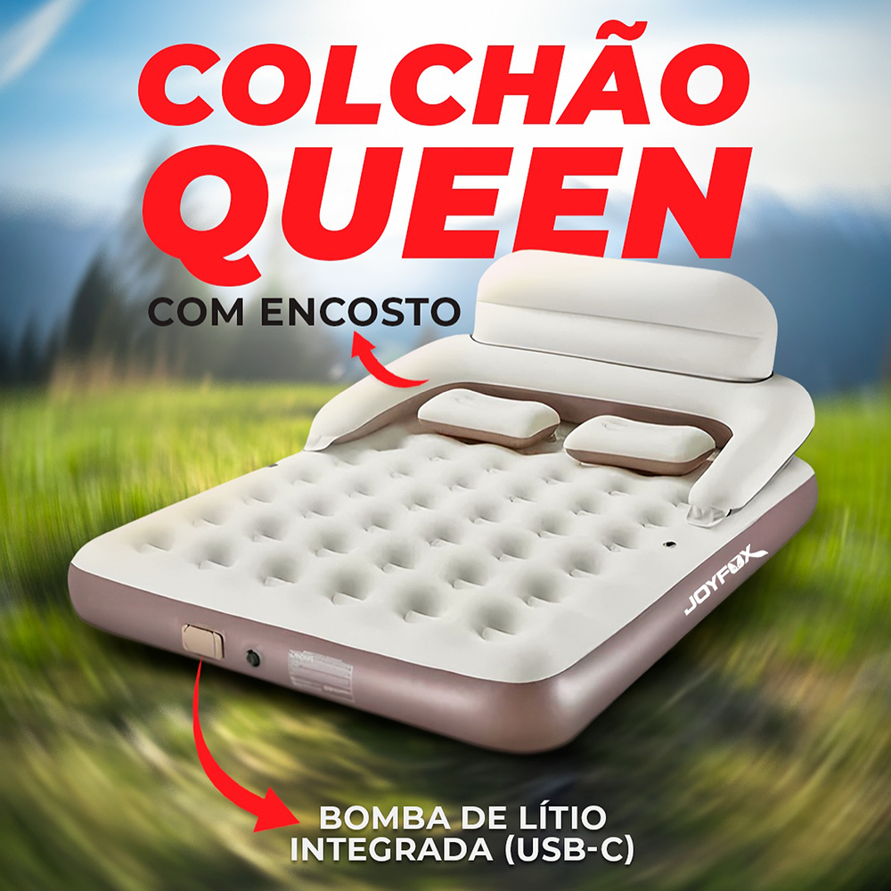 Colchão Inflável Queen Size Com Bomba Inflável De Bateria De Lítio 203*152*24cm Com Encosto Removível Para Proteção