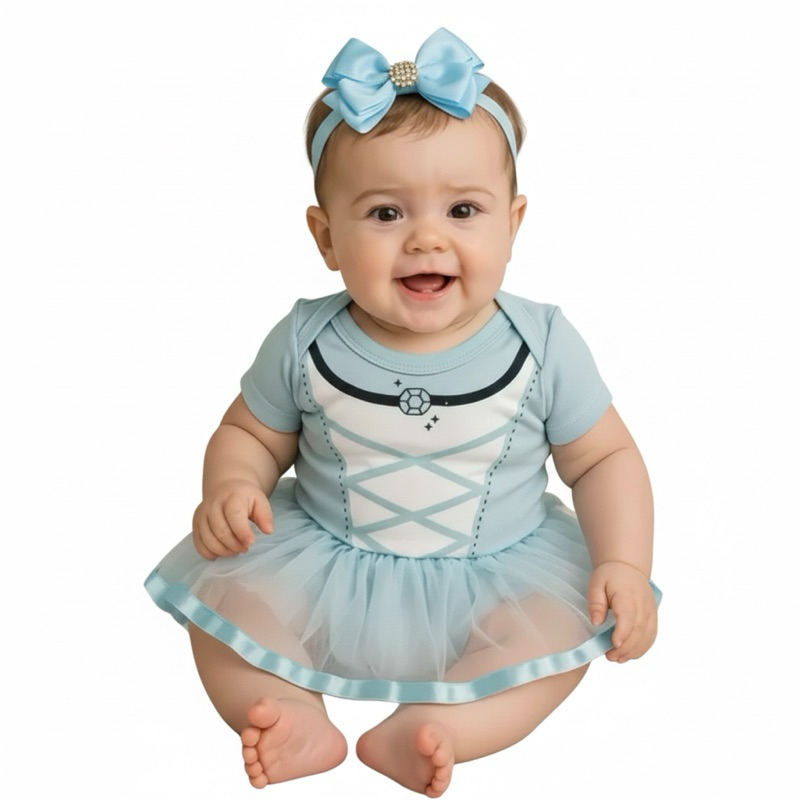 Body Bebê Temático Menina Fantasia Infantil - Cinderela
