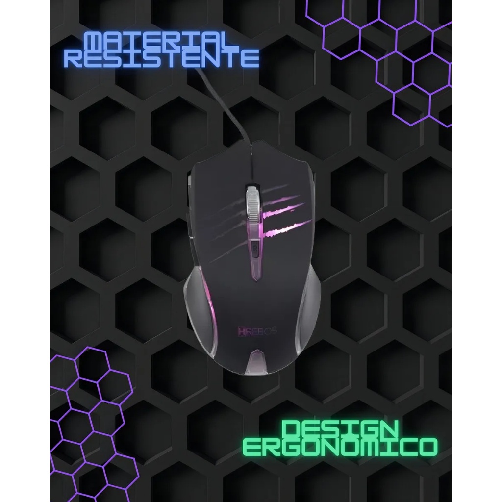 Mouse Hrebos Gamer Led Light Hs-190 Cor Preto