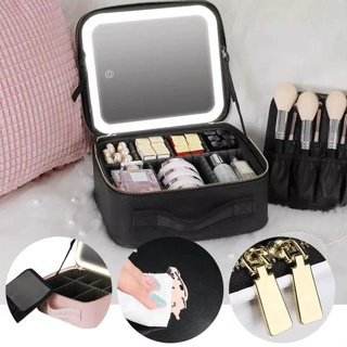 Um conjunto completo de caixas de maquiagem profissional com espelho, luz LED e paleta de maquiagem em Oferta na Shopee