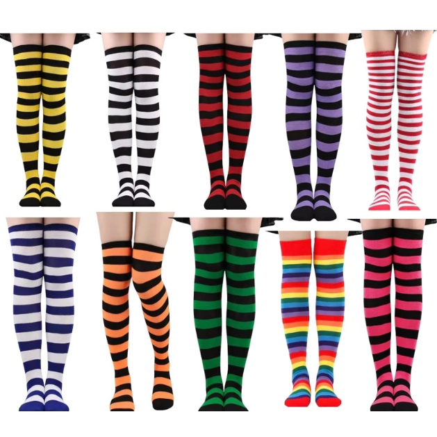 Meia 7/8 Feminina Listrada Colorida – Cano Alto Cosplay Anime Kawaii e Fantasia em Oferta na Shopee