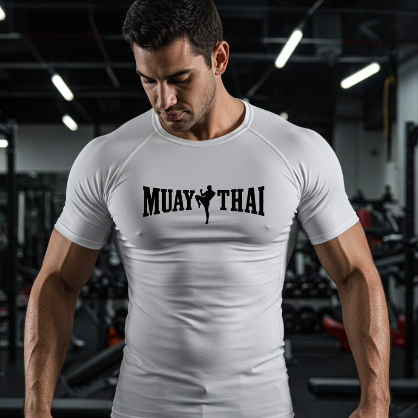 Camisa de Compressão Treino Muay Thai Academia Camiseta Masculina Manga Curta Justa