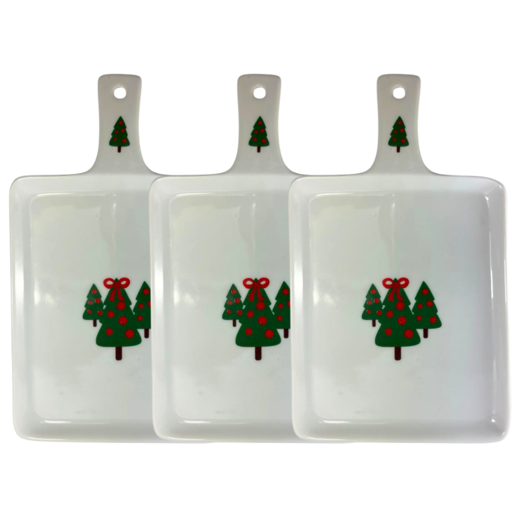 Kit 3 Tábua De Frios Porcelana Natal Mesa Posta Petisqueira Queijos Servir Bandeja