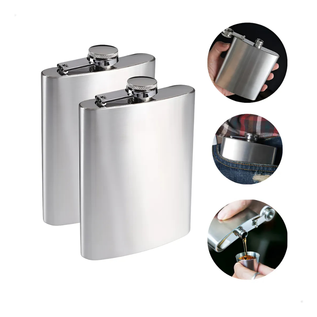 Cantil de Bolso 220 ml Porta Bebida em Aço Inox Whiskeira Rum Vodka
