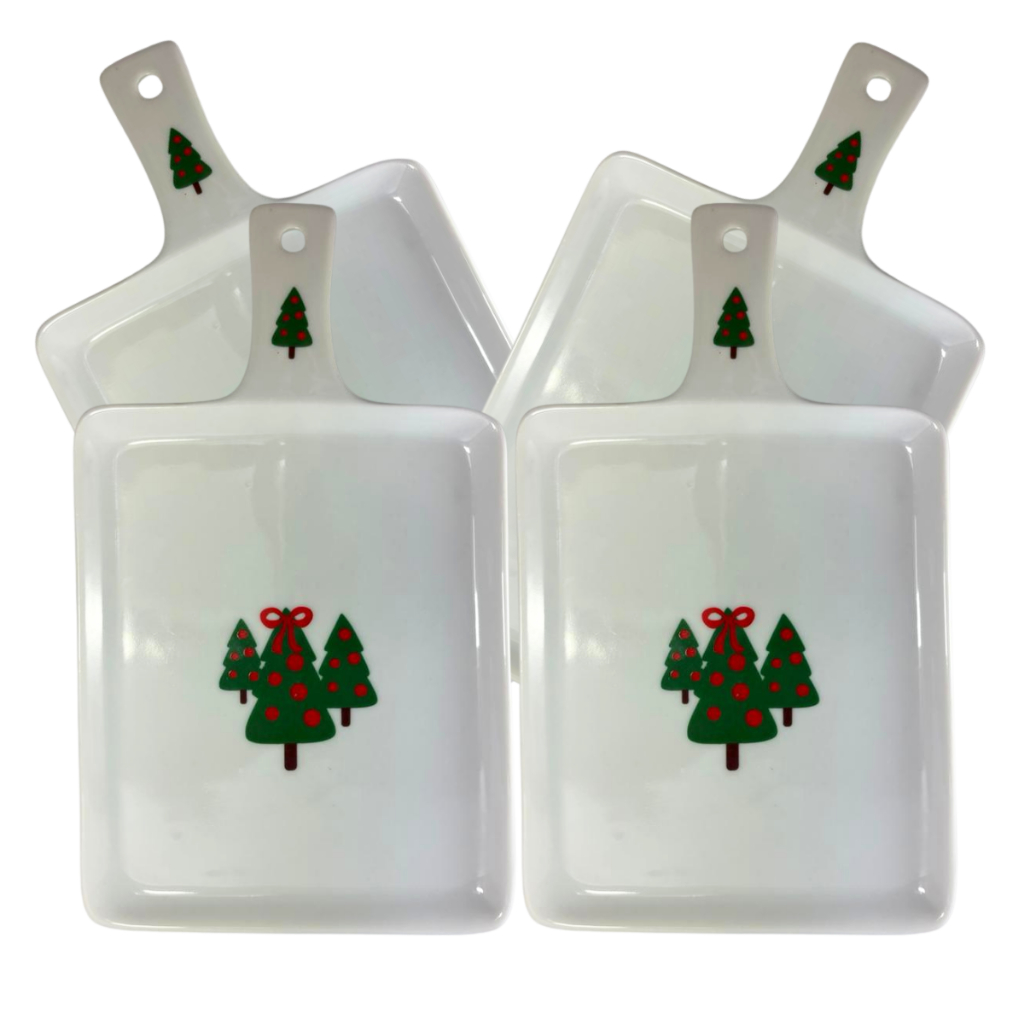 Kit 4 Tábua de Queijo Petisqueiras Aperitivo Porcelana para Servir Decoração Natalina Mesa Ceia de Natal