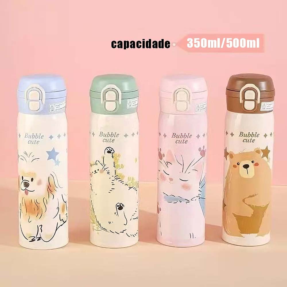 Garrafa Térmica Infantil 350/500ml Inox 304 com Canudo Estampa Cachorro