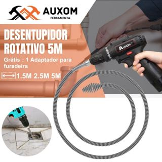 AUXOM Desentupidor Rotativo 5m + Adaptador p/ Furadeira Mola de Aço Ralo Pia Banheiro Cozinha Quintal Cano Calha em Oferta na Shopee