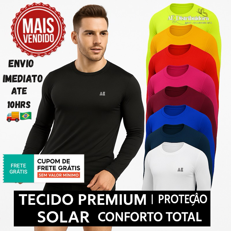 Camisa Térmica Proteção Uv 50+ Segunda Pele Camiseta Blusa Malha Fria Unissex Academia Manga Longa