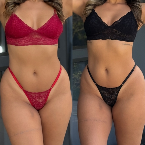 Kit 2 Conjunto Feminino de Lingerie Sexy de Renda Luxo Calcinha Fio Dental e Sutia Sem Bojo Sensual