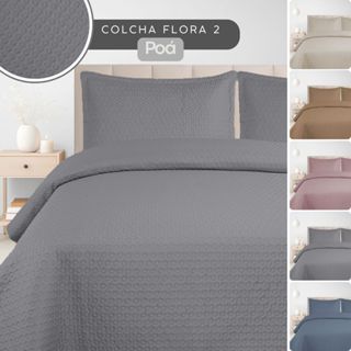 Colcha Cobre Leito Casal Queen King Solteiro Lisa Kit 3 Peças c/ Porta Travesseiro Habitat Flora 2 em Oferta na Shopee