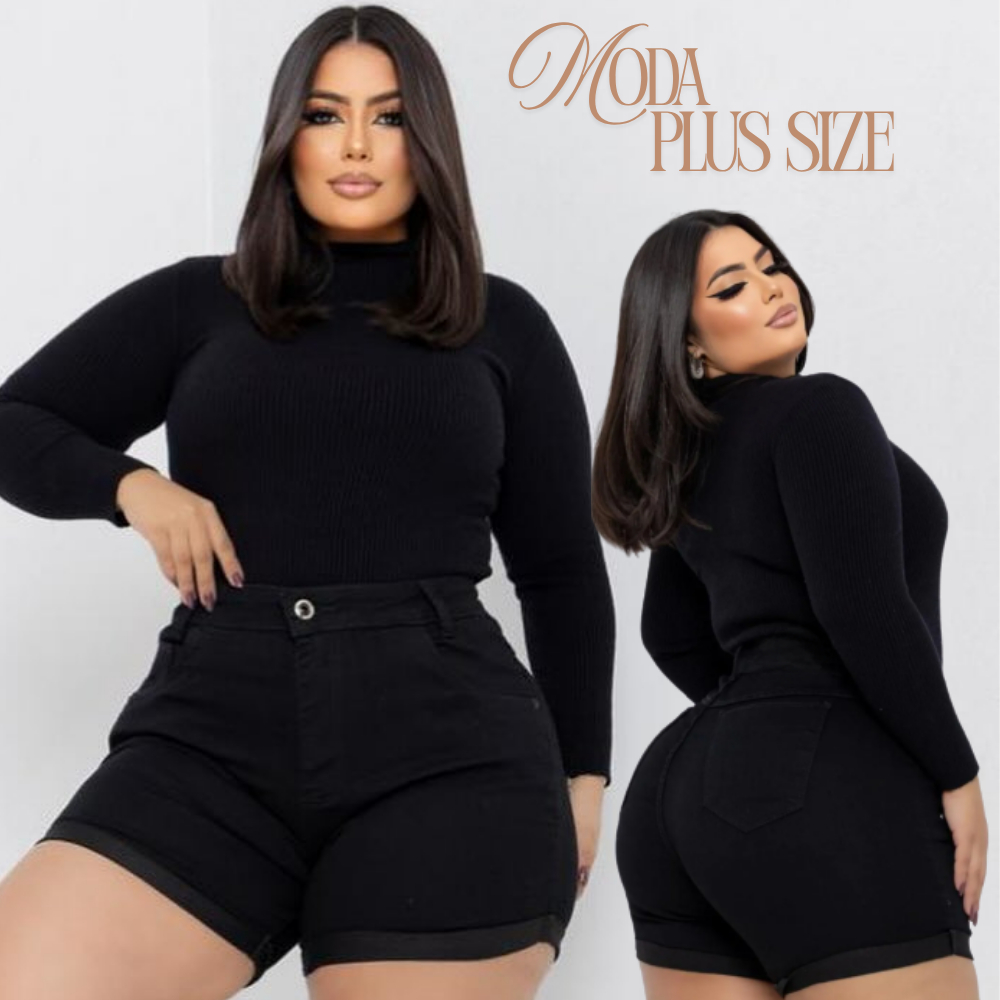Short Jeans Preto Plus Size Feminino Cintura Alta com Lycra Moda Verão Confortavel em Oferta na Shopee