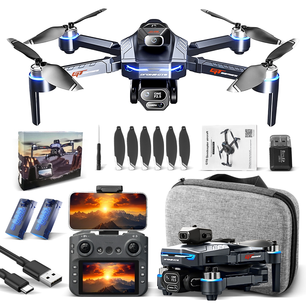 Drone GT8 Com Tela, Câmera HD – Motor Brushless, Evita Obstáculos, Dobrável 2 Bateria em Oferta na Shopee