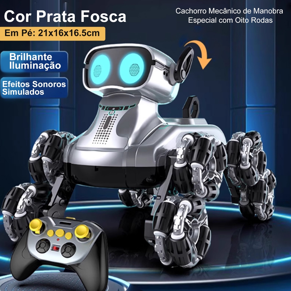 Cachorro Robô Inteligente com Controle Remoto – 8 Rodas e Sensores de Mão
