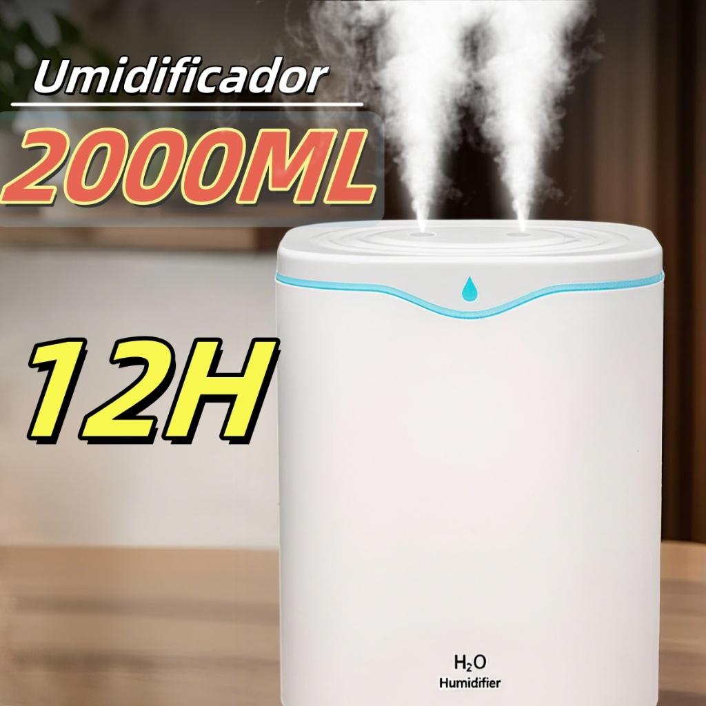 Umidificador De Ar E Aromatizador Portátil 2 Litros LED Ambiente Agradável Dormir Benefícios Saúde