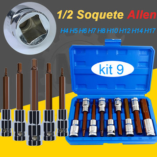 Kit de Bits 1/2 soquete Allen Comprido para Chave de Impacto e Parafusadeira Elétrica Compatível com Chave de Catraca