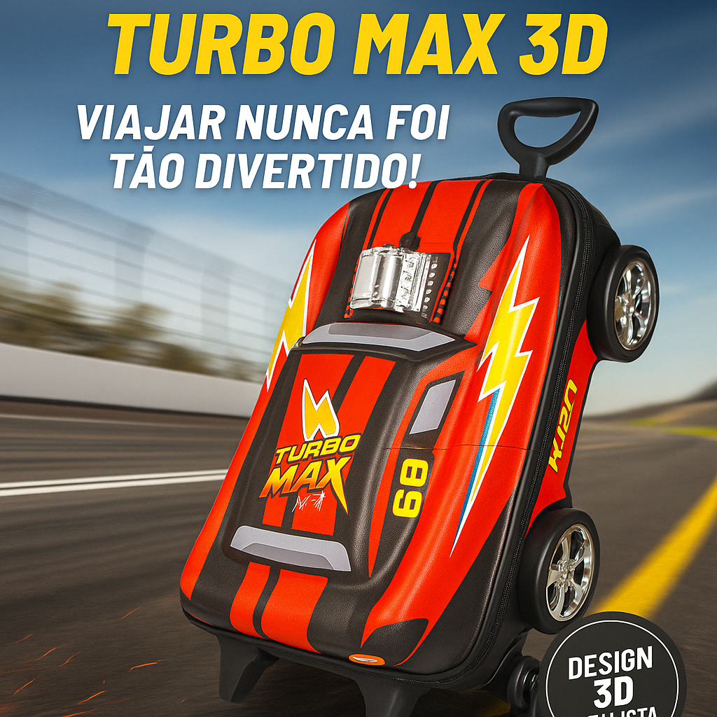 Mochila Mala Infantil Turbo Max 3D com Rodinhas – Vermelha Preta | Escolar, Viagem, Resistente e Espaçosa