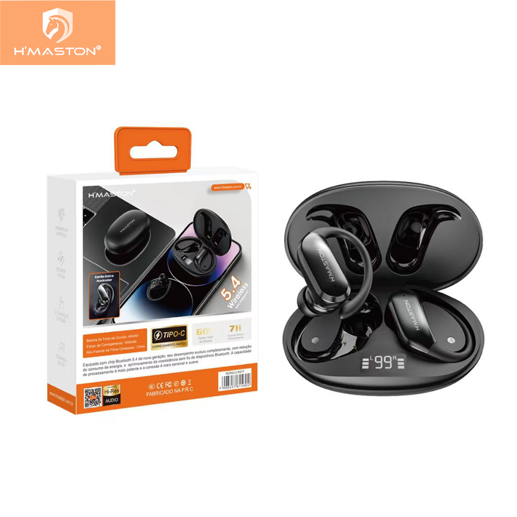 H'maston RS-77 Fone De Ouvido Sem Fio TWS Tipo-C Estilo intra Auricular Luz LED HIRES em Oferta na Shopee