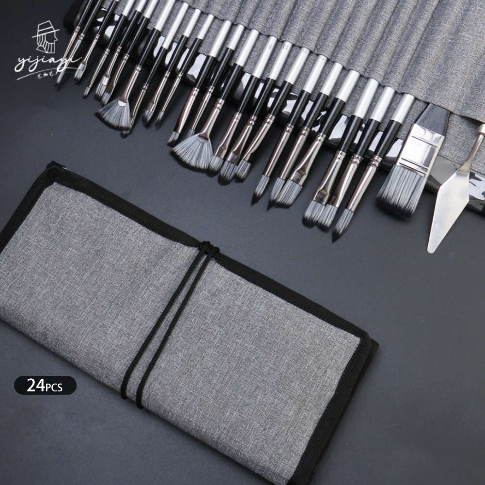 Conjunto De 24 Pincéis Para Pintura Com Cabo De Madeira Preta - Pincéis De Aquarela De Alta Qualidade Para Arte
