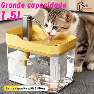 Quadrado Bebedouro Automático para Gatos e Cães: Circulação de Água com Filtro de 1,5 Litro e Base Segura