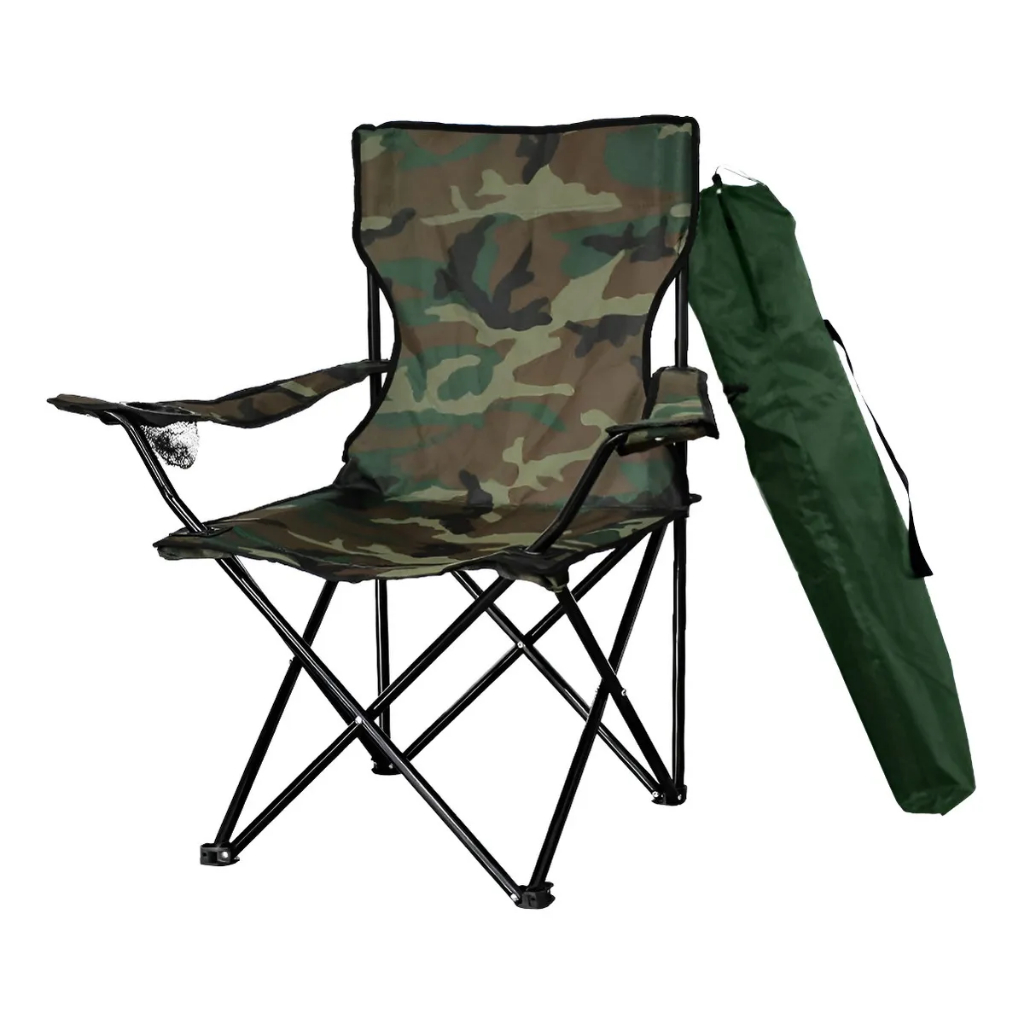 Cadeira Portátil De Aço Dobrável Com Porta Copos Apoio de Costas Para Camping e Pesca em Oferta na Shopee