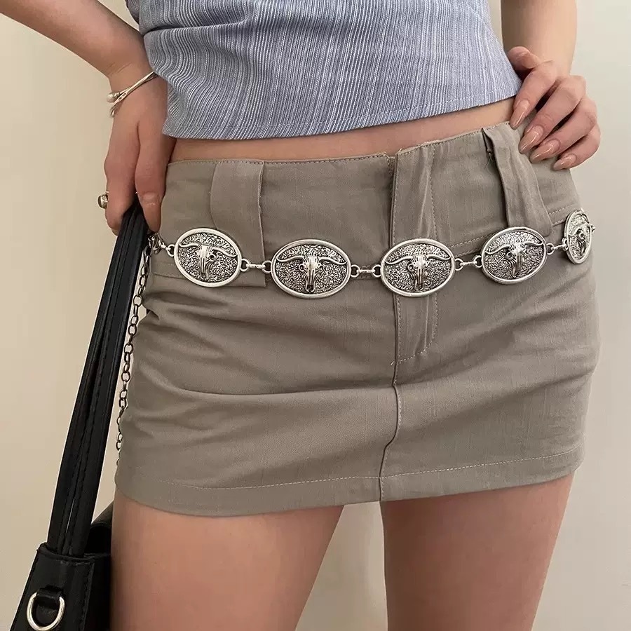Corrente de cintura vintage com boi essencial para mulheres estilosas