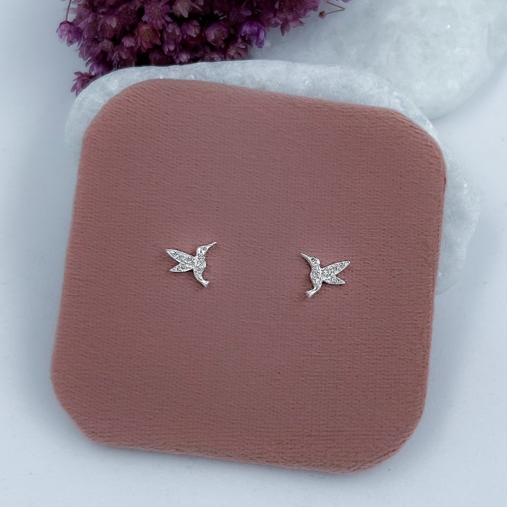 Brinco Prata Beija Flor Cravejado Zirconia Prata 925 em Oferta na Shopee