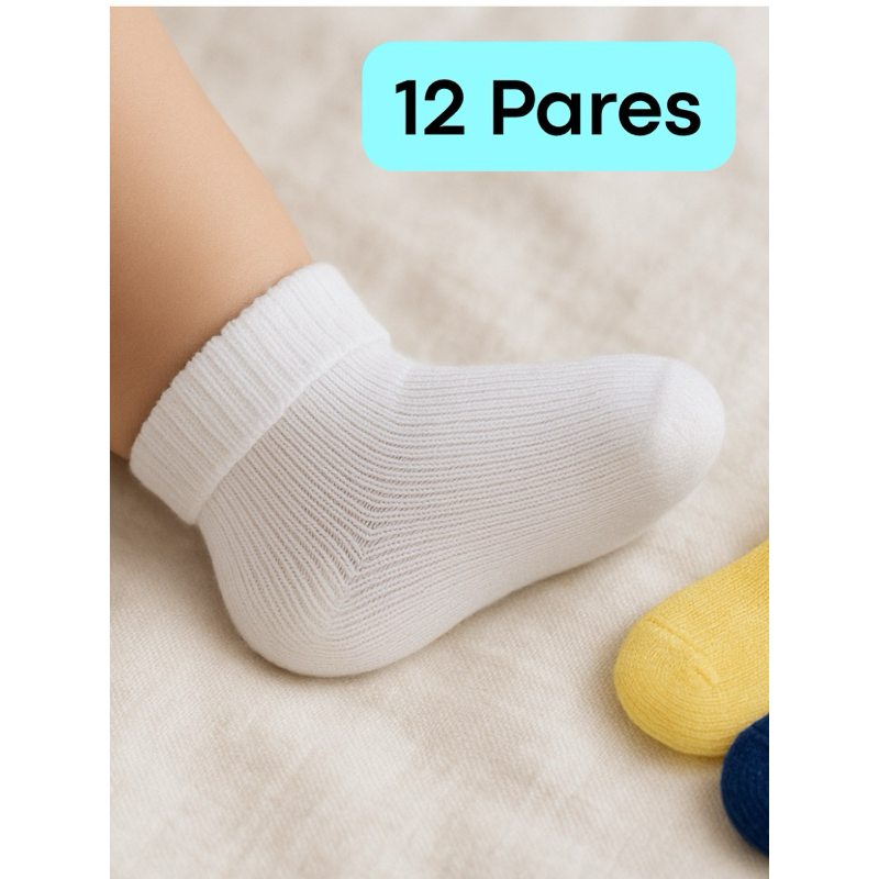 Kit 12 pares - Meia bebê RN Recém nascido com calcanhar para enxoval e saída maternidade Kiara baby em Oferta na Shopee