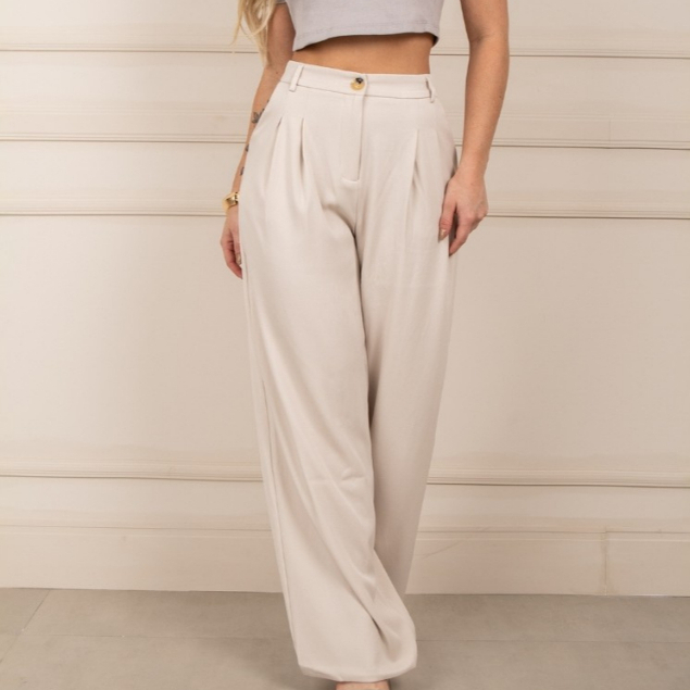 Calça Jeans Feminina Wide Leg Leve Cintura Alta Verão Edex Jeans Algodão Bolsos Botão Cores
